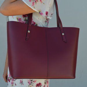 NWT J. Crew Devon Leather Shopper Tote in Wine